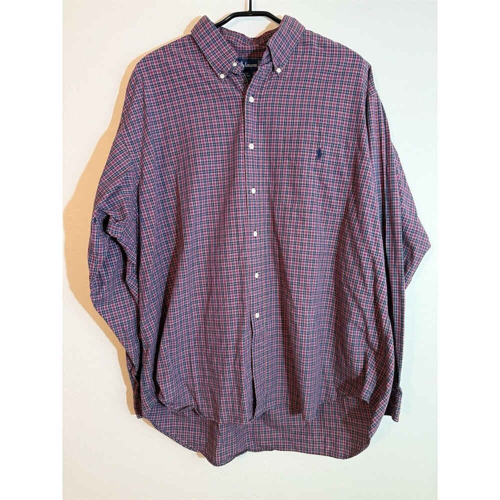 Ralph Lauren Blaire Shirt Mens 2XL Red Navy White Plaid Button-Down LS